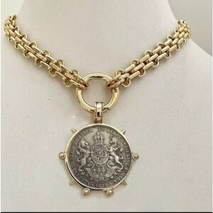 Gold Coin Necklace Pendant Large Statement Chunky Liberty Steampunk Chain Silver